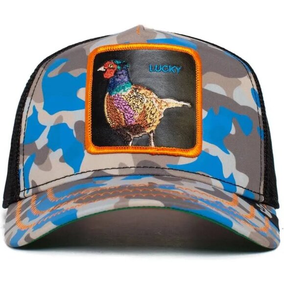 NWT Limited Edition Goorin Bros Luck Stays Down Blue Tan Camo Trucker Hat Unisex - Picture 1 of 13